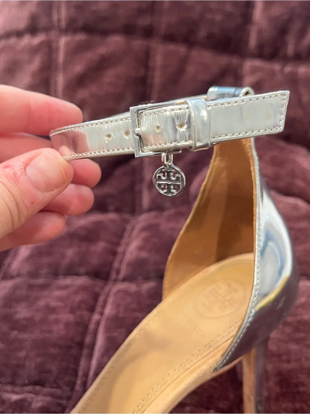 Tory Burch Ellie Nude Suede and Silver Ankle-Strap Sandal